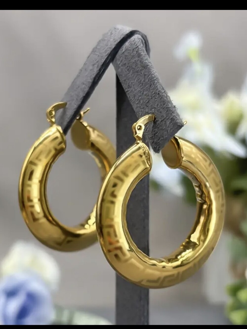 Designer Inspired 18K Gold Plated Greek Design Hoop Earrings